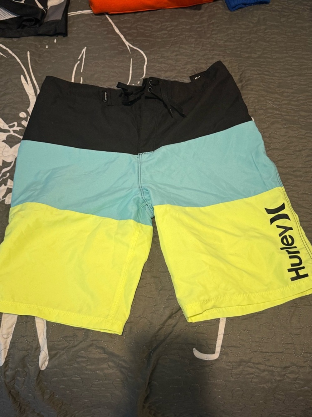 Hurley Men’s Black, Teal & Lime Colorblock Board Shorts